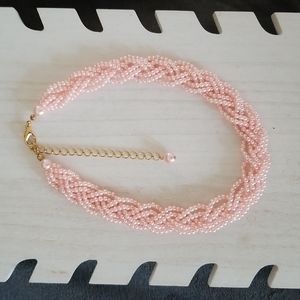 Six Strand Braided Pink Faux Pearl Choker